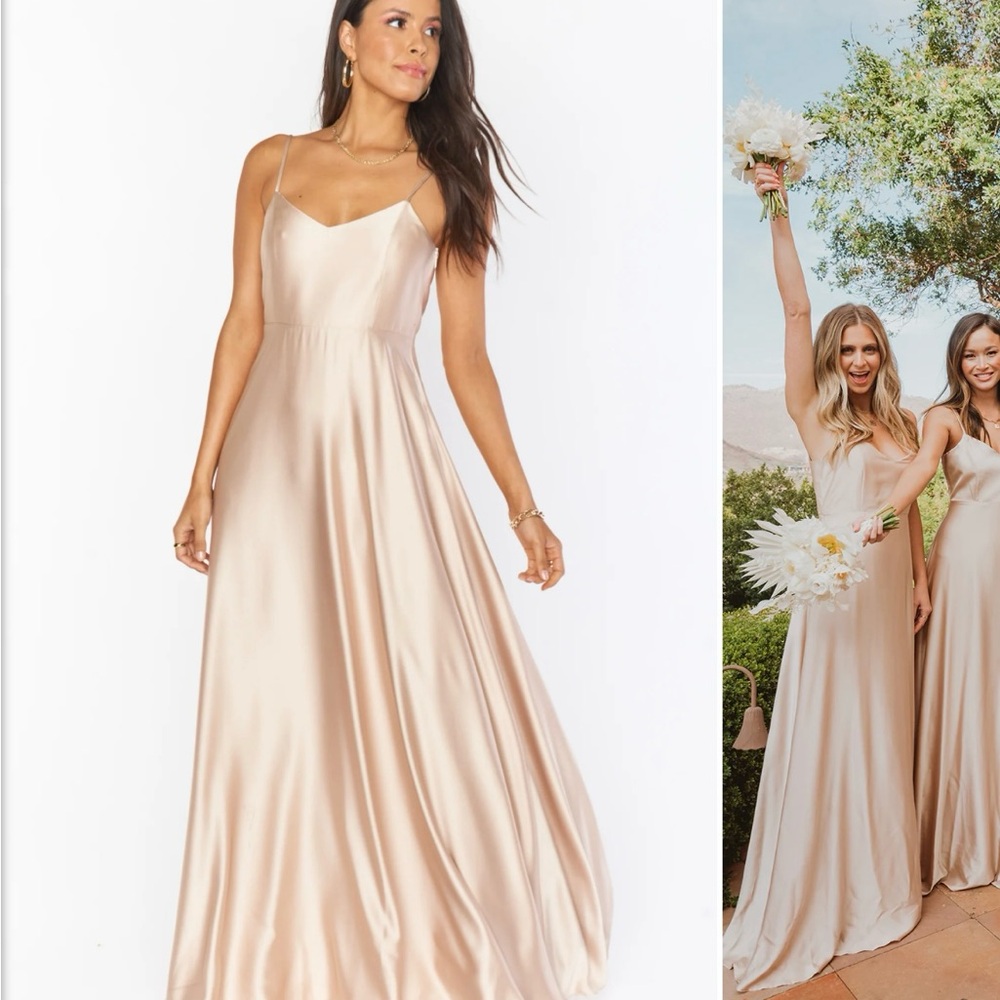 Show Me Your Mumu Champagne Lux Satin Maxi Dress